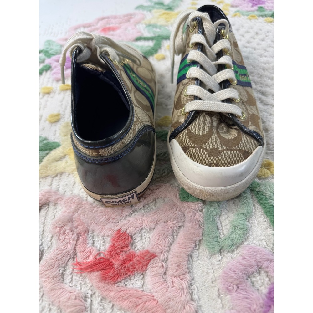 Coach Polly Signature Monogram Canvas Sneakers Brown Blue Green Womens 5.5B - Picture 5 of 7